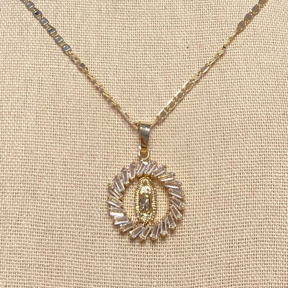 Our Lady of Guadalupe around Circle CZ Pendant on a Mariner Chain in Gold - Picture 1 of 14